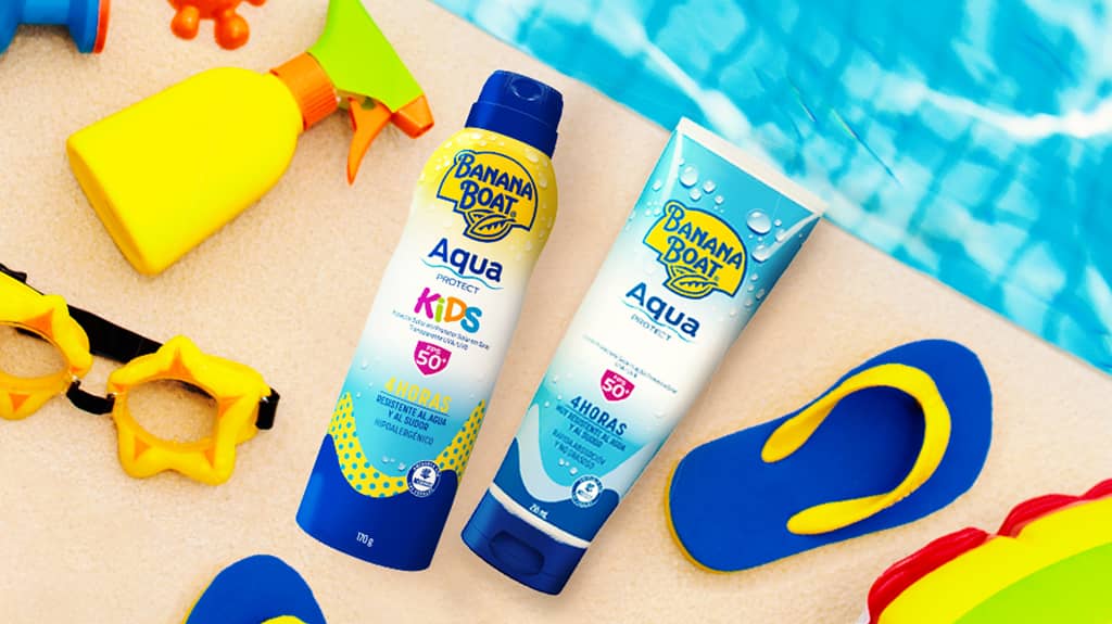 Productos banana Boat en su franquicia Aqua
