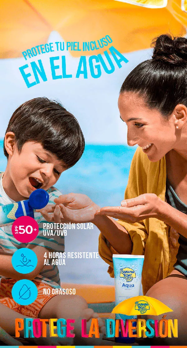 familia con protector solar banana boat movil